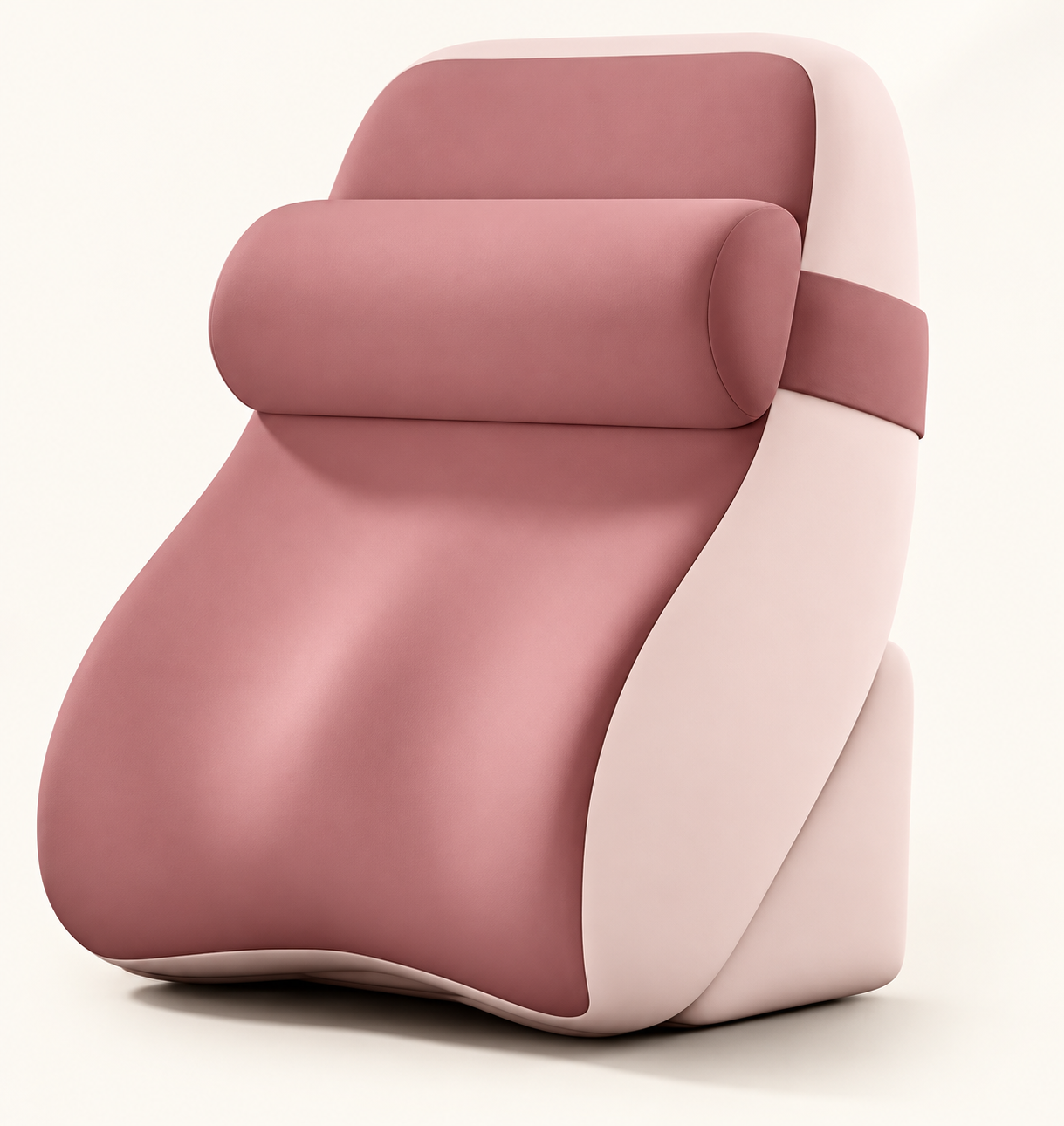 Full cushion showing its separate neck roll, central back panel, curved side panels and lower contour